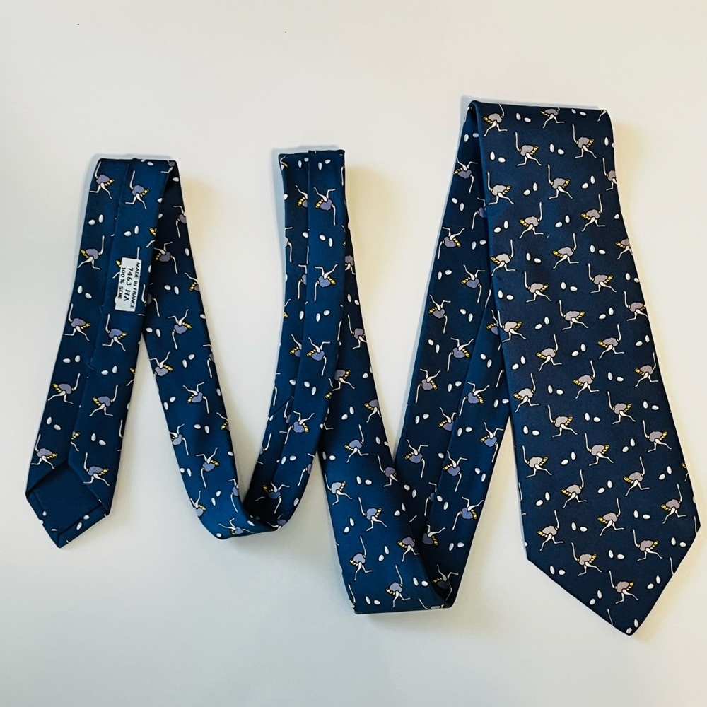 HERMES 7463 HA Men’s Neck Tie 100% Silk Vintage France Ostrich Eggs Navy - Picture 3 of 8